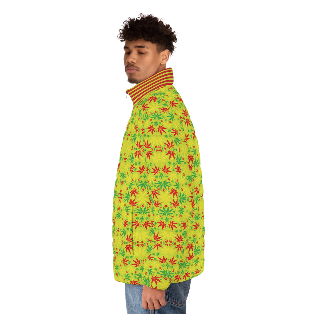 Lime Tropical Rasta Toned Men's Puffer Jacket