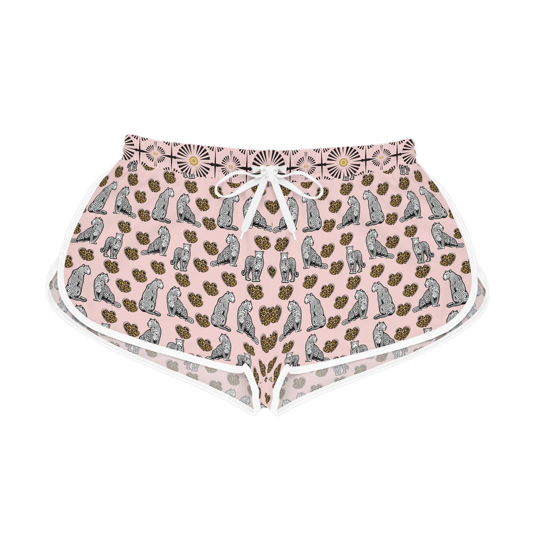 Pale Pink Cheetah Hearts Relaxed Shorts