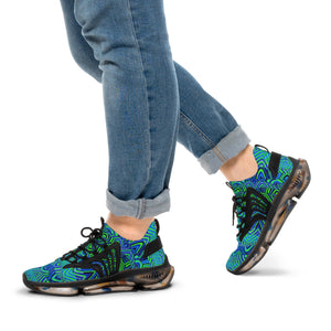 neon green men's sonic waves print mesh knit sneakers