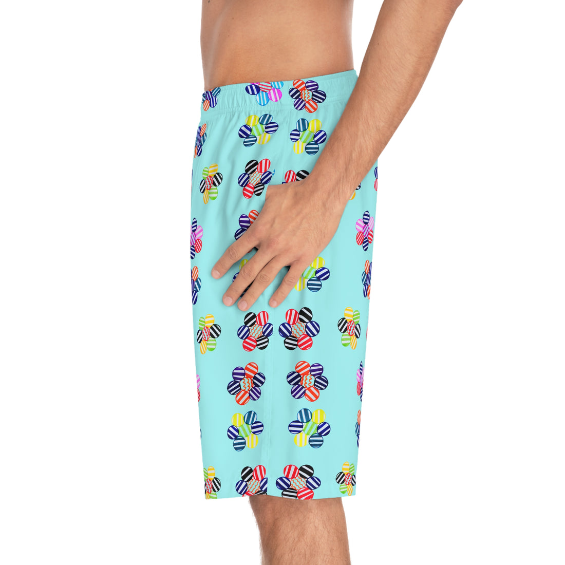 Icy Blue Geo Candy Floral Men's Board Shorts (AOP)