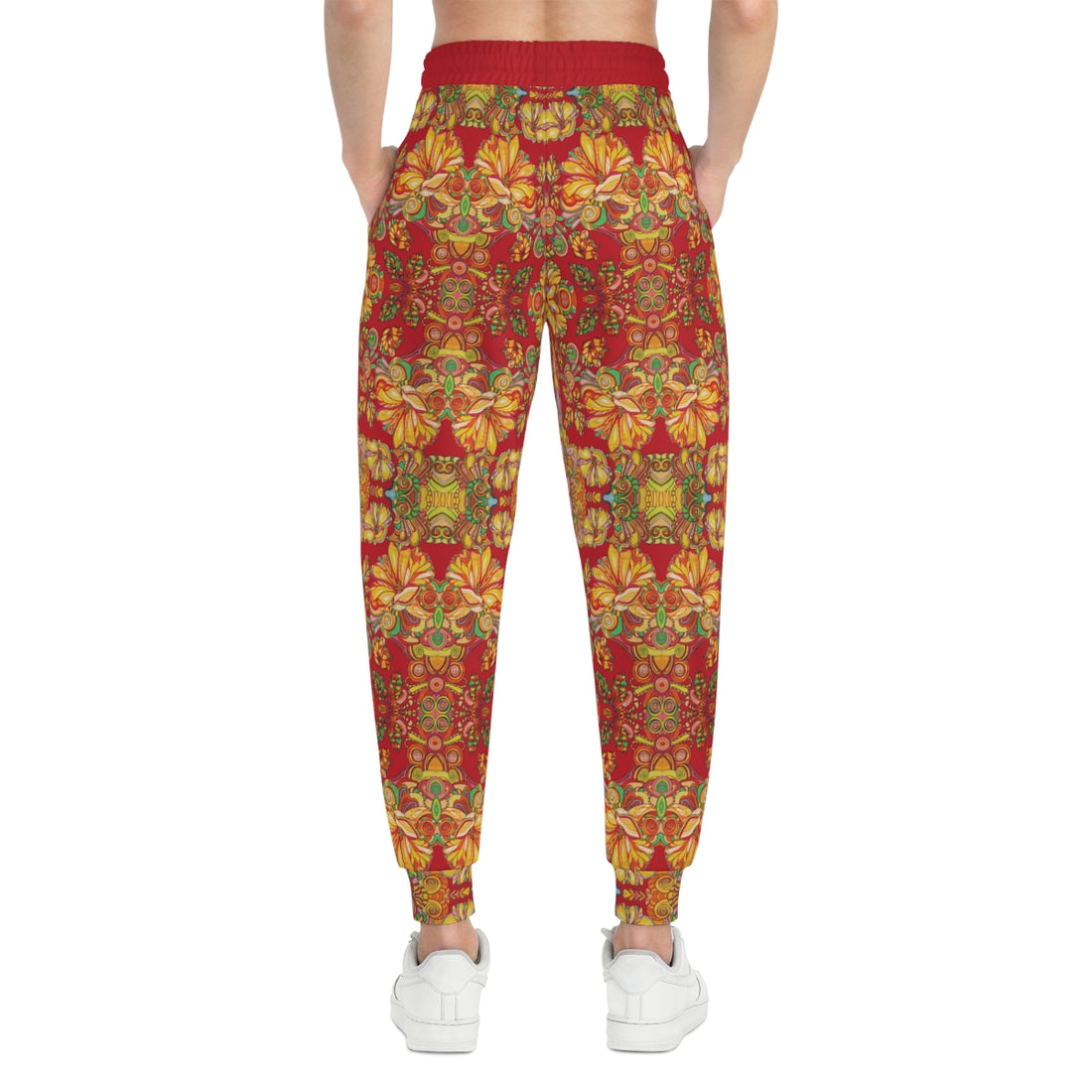 Deep Red AOP Artsy Floral Joggers