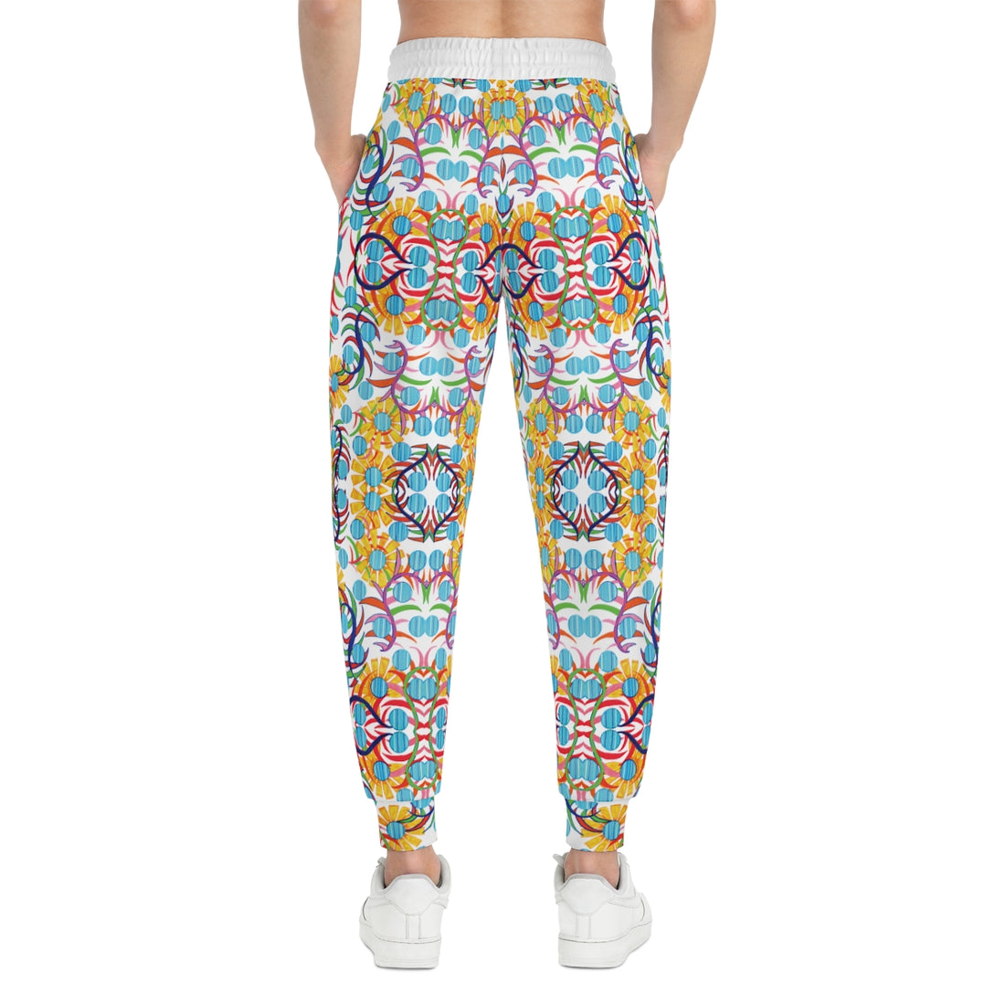 White AOP Sunflower Print Joggers