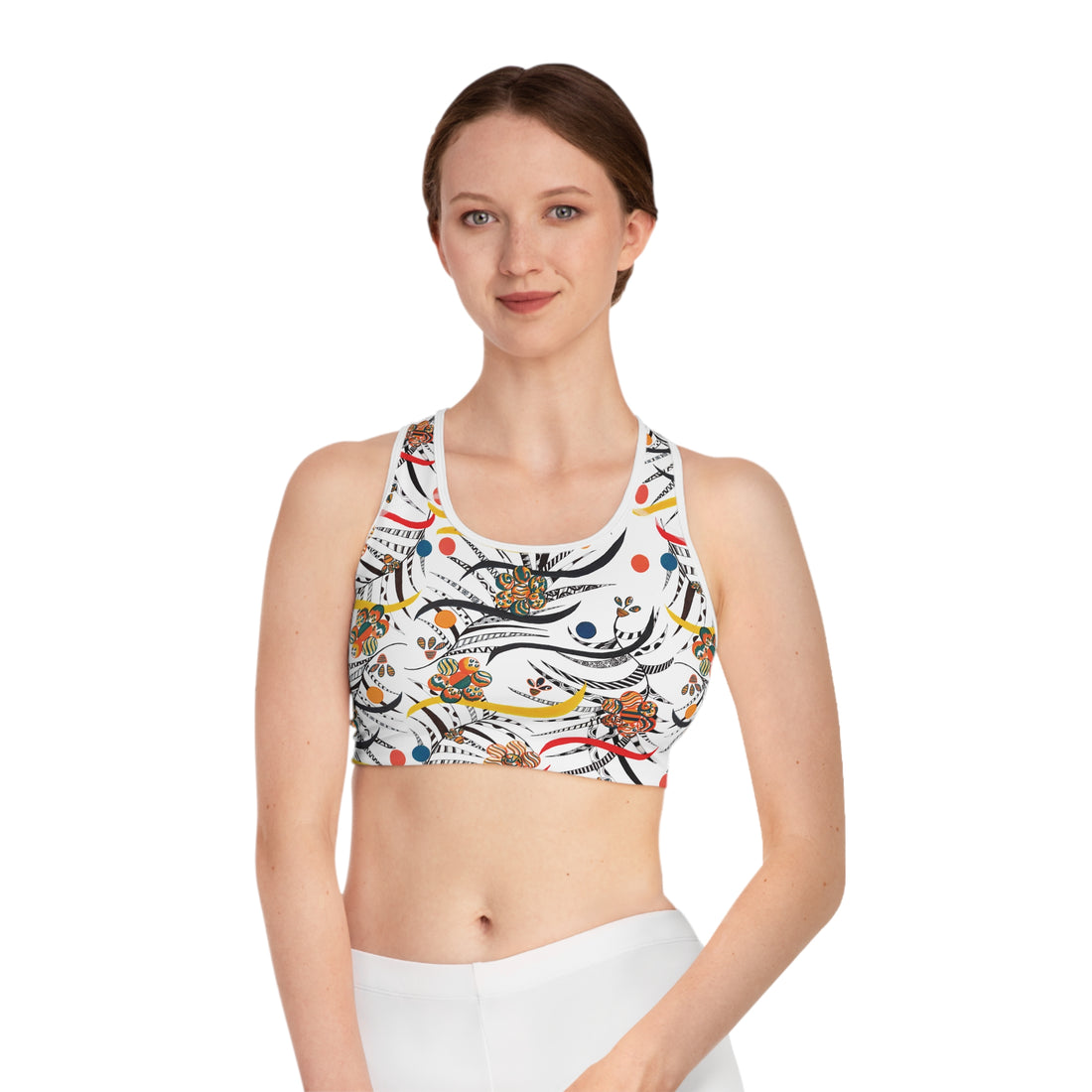 White Wilderness Print Racer Back (AOP) Sports Bra