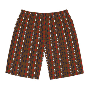 Brown Star Print Men's Board Shorts (AOP)