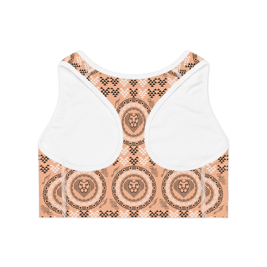 Peach Geo Lion Head Racerback (AOP) Sports Bra