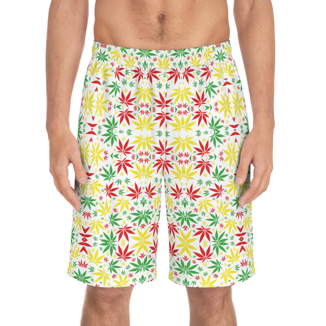 White Rasta Toned Men's Board Shorts (AOP)