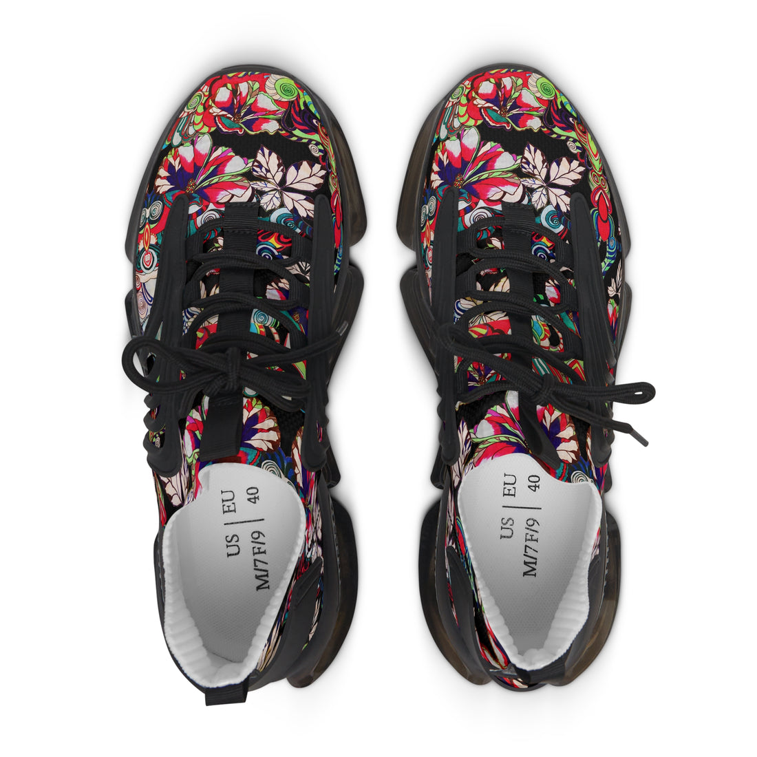 Black Floral Pop OTT Women's Mesh Knit Sneakers