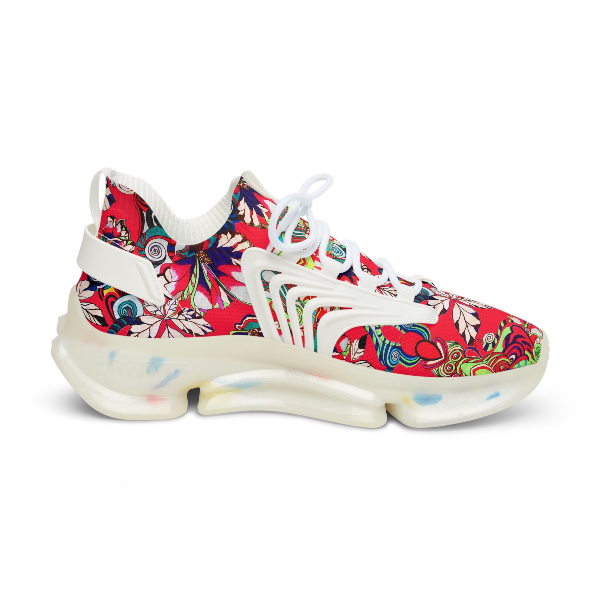 Red Floral Pop OTT Men's Mesh Knit Sneakers