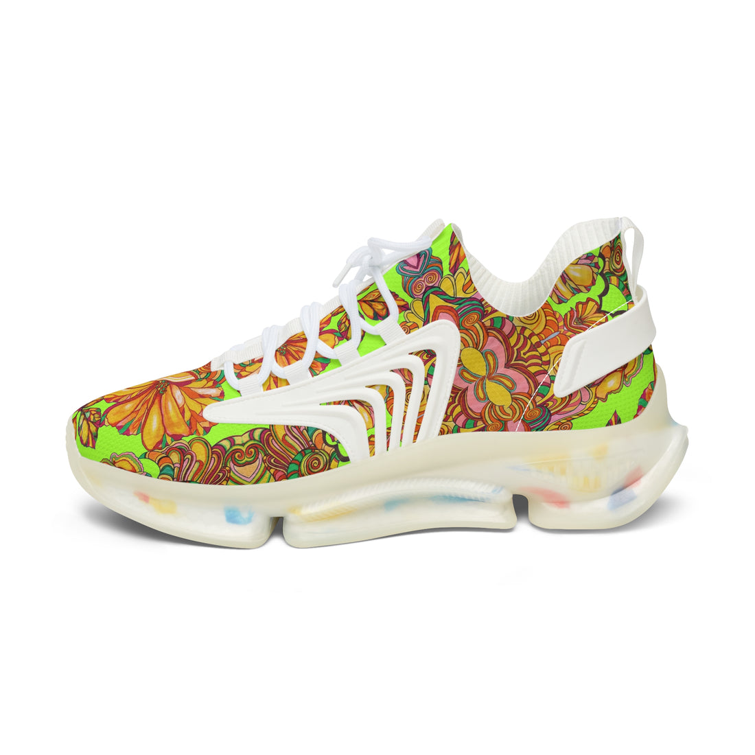 Lime Green Artsy Floral OTT Women's Mesh Knit Sneakers