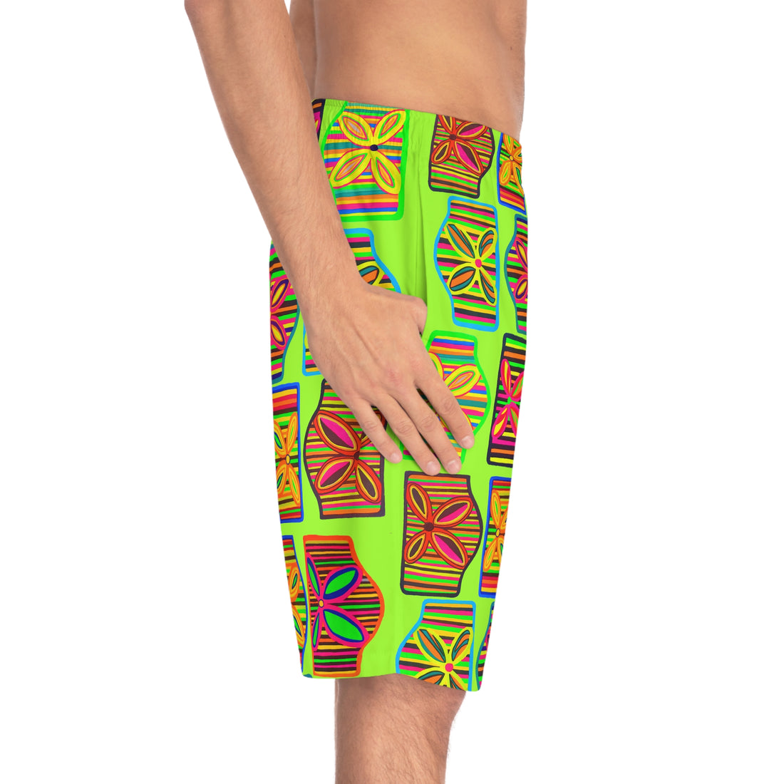 Lime Deco Print Men's Board Shorts (AOP)