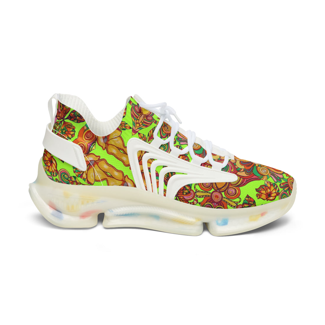 Lime Green Artsy Floral OTT Women's Mesh Knit Sneakers