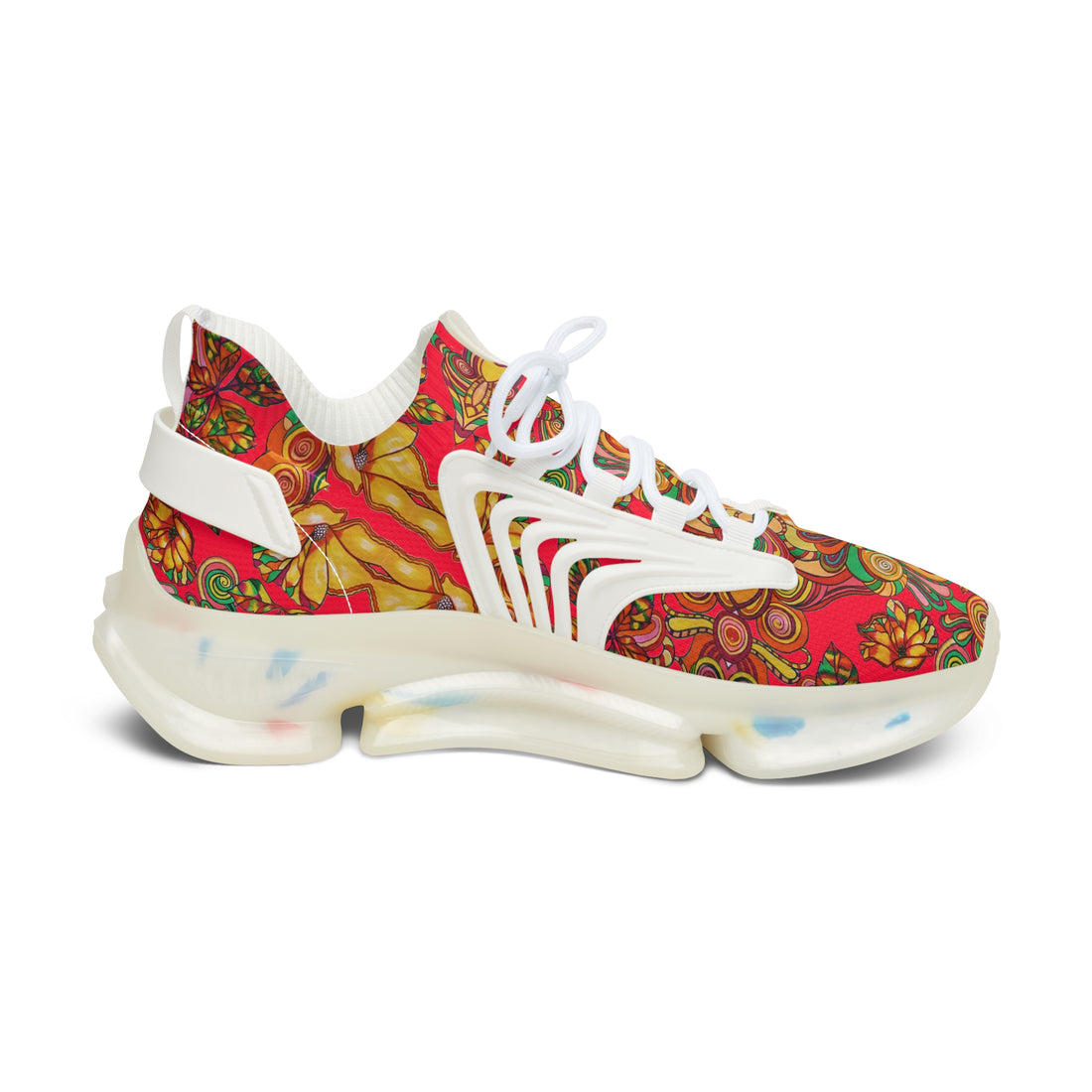 Red Artsy Floral OTT Women's Mesh Knit Sneakers