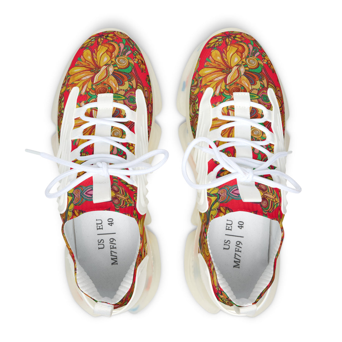 Red Artsy Floral OTT Women's Mesh Knit Sneakers