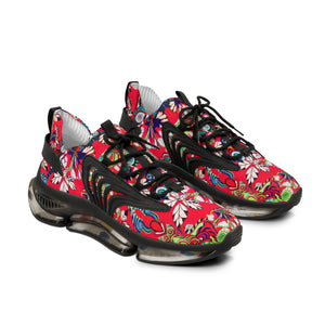 red men's graphic floral print mesh knit sneakers