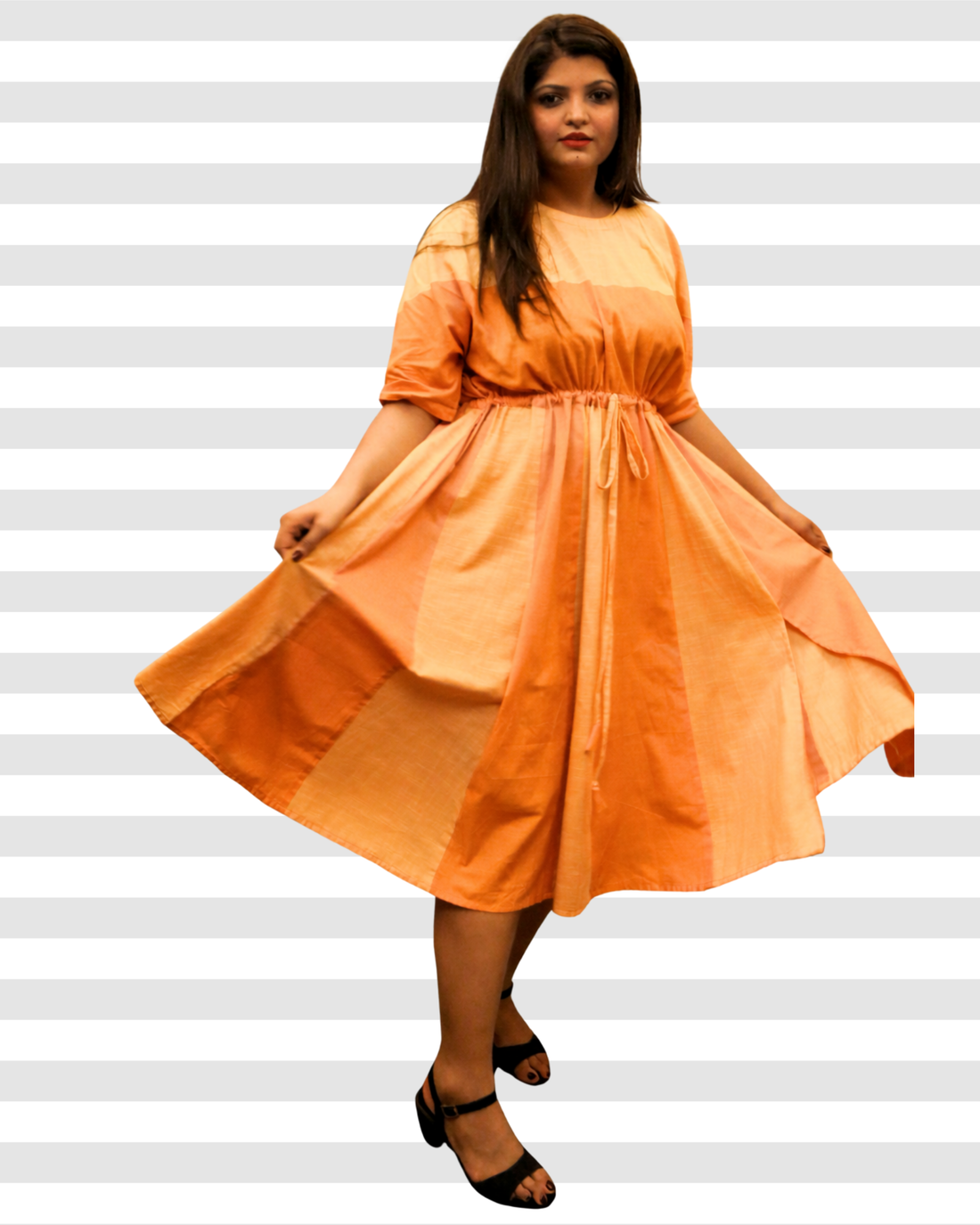 Sunset Sorbet Color block Handloom Cotton Dolman Dress