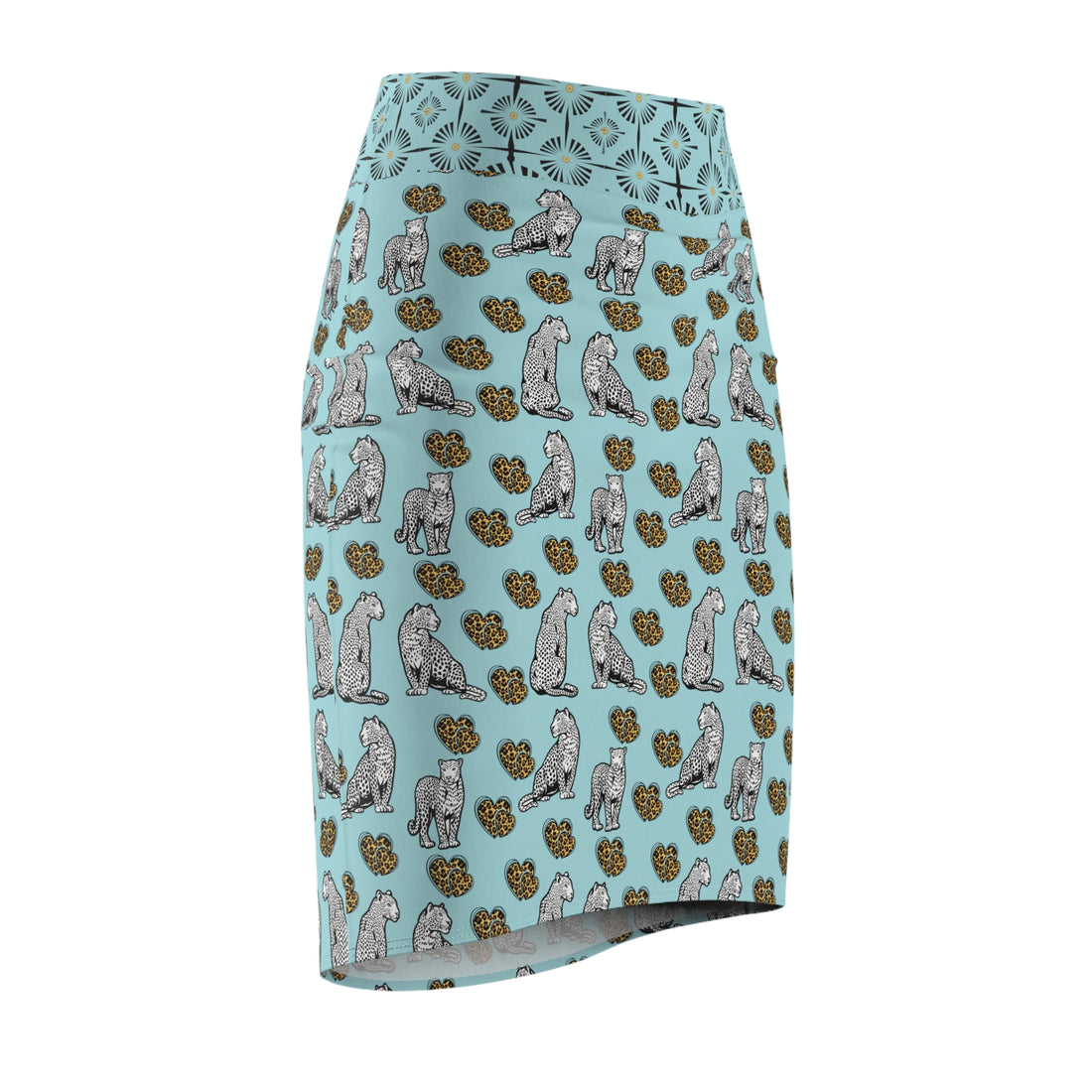 Icy Blue Cheetah Hearts Pencil Skirt