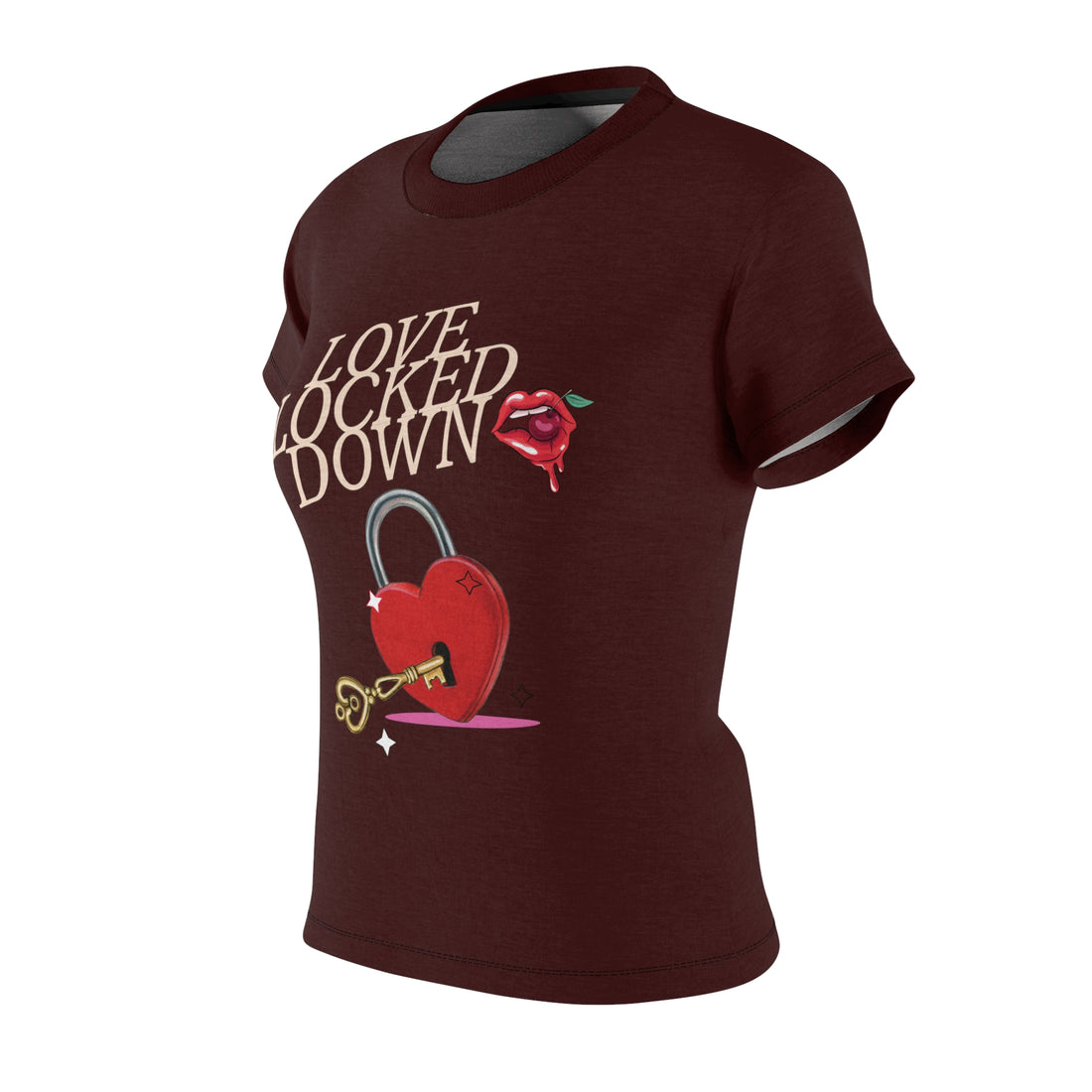 Marsala Love Locked Typography AOP Women's Cap Sleeves T-shirt