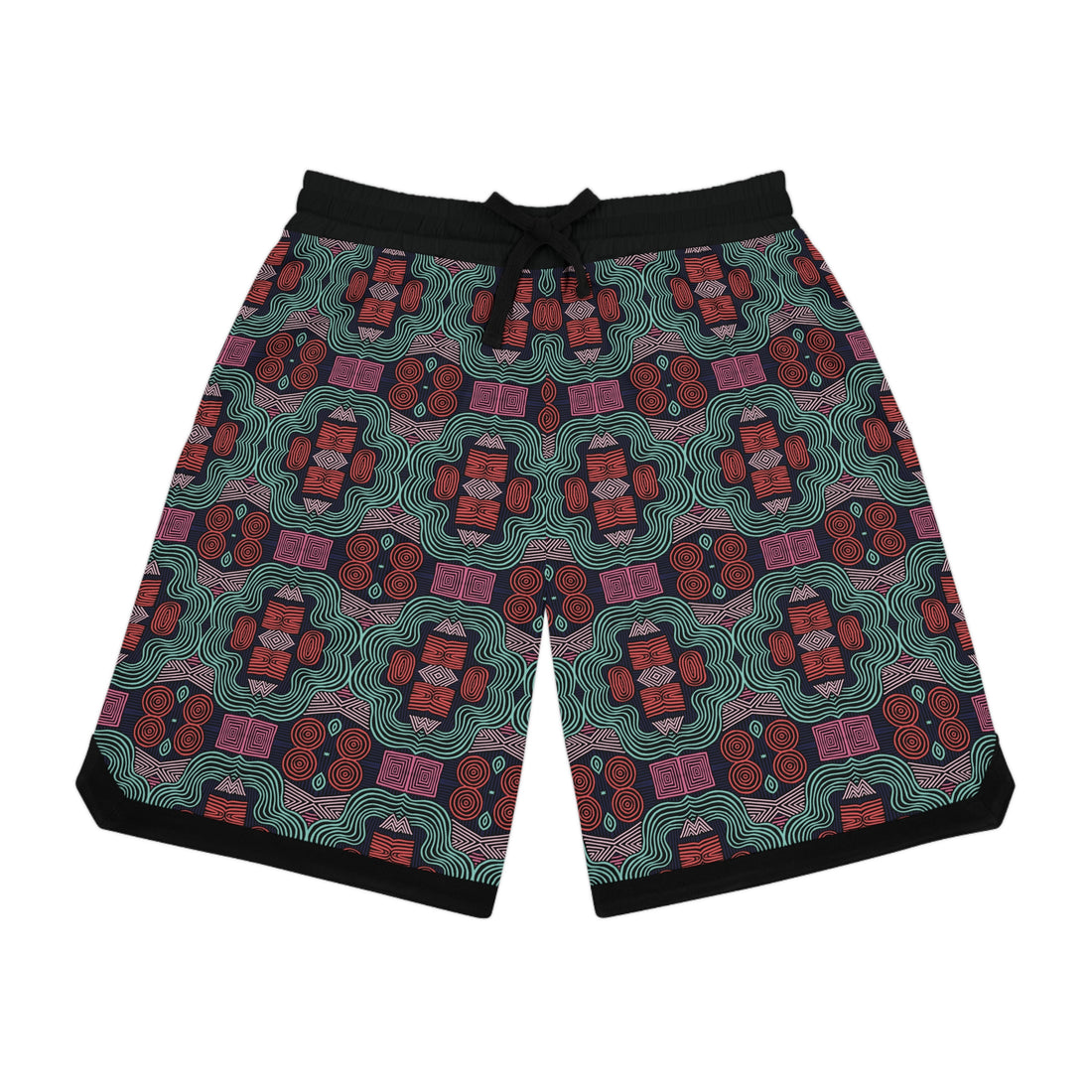 Black Geometric Print Basketball Rib Shorts (AOP)