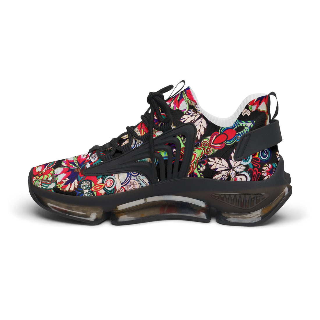 Black Floral Pop OTT Women's Mesh Knit Sneakers