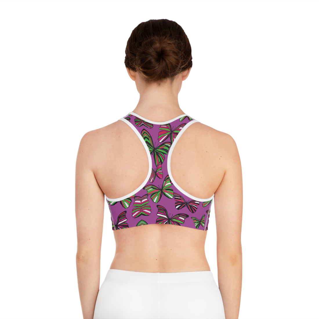 Lilac Bloom Racer Back Butterfly (AOP) Sports Bra