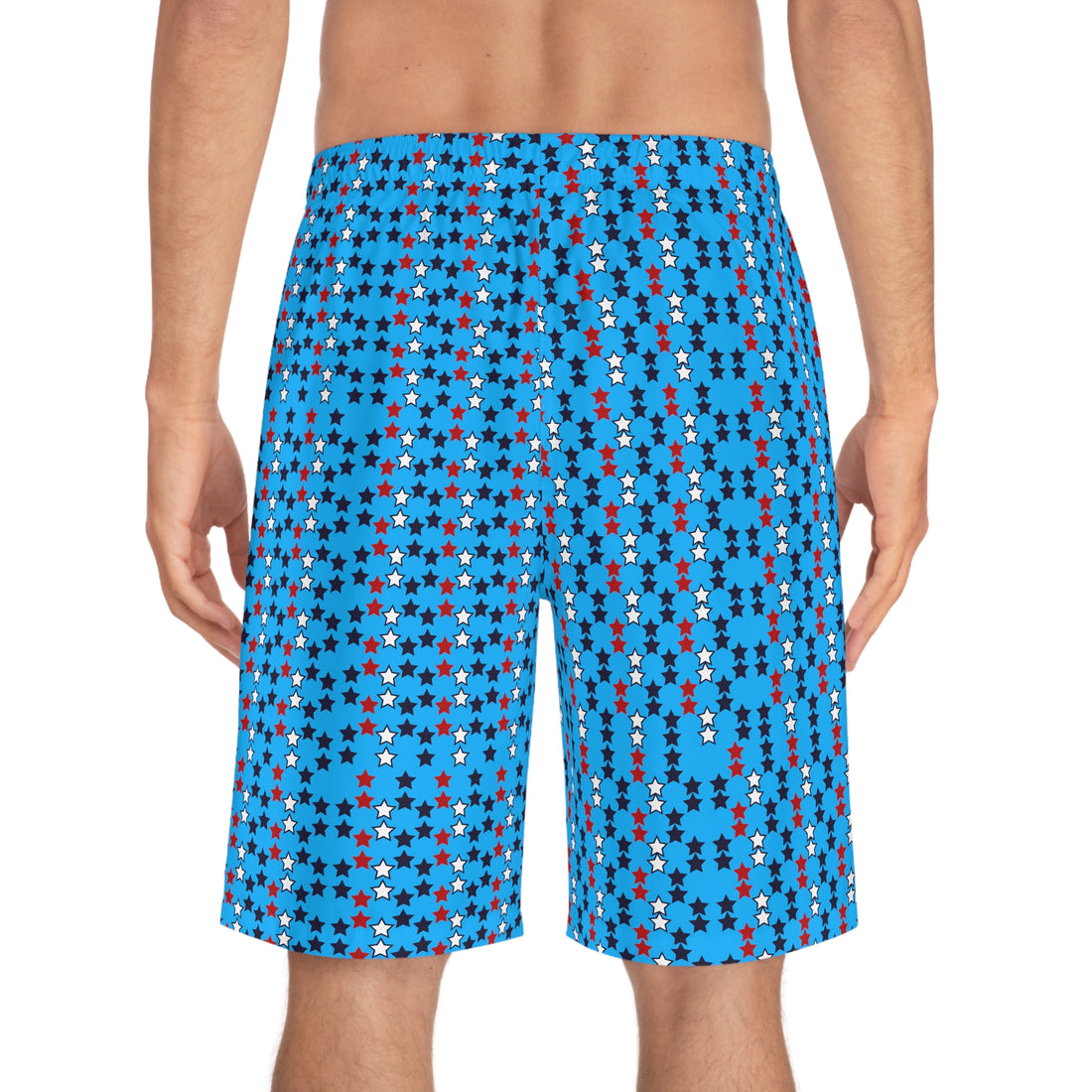 Aqua Blue Star Print Men's Board Shorts (AOP)