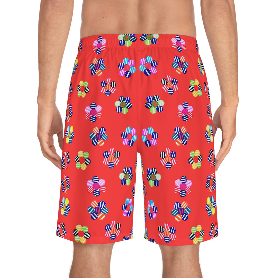 Vermillion Geo Candy Floral Men's Board Shorts (AOP)