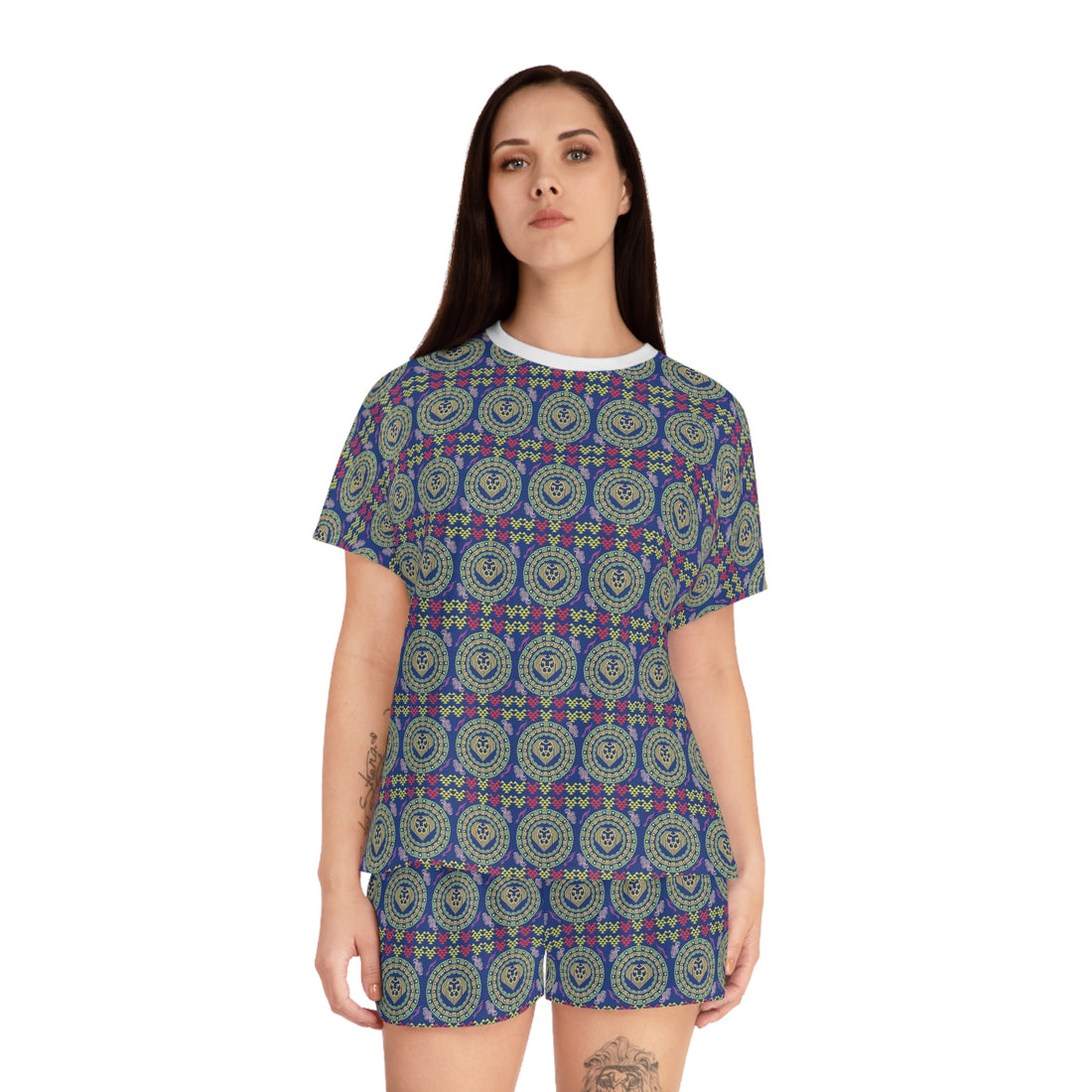 Blue Geo Lion Head Short Pajama Set (AOP)