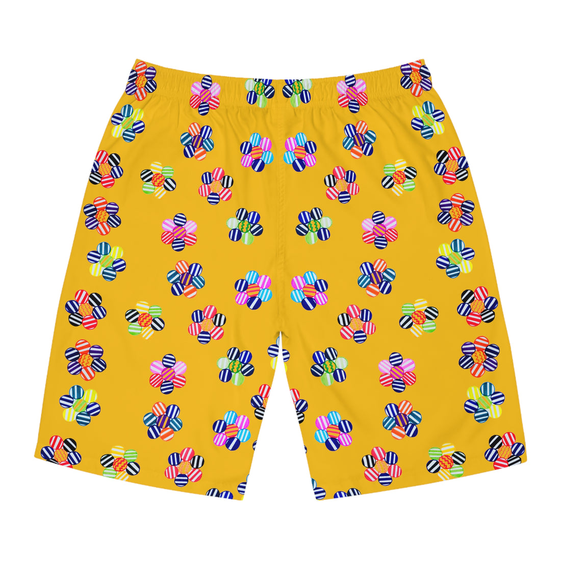 Yellow Geo Candy Floral Men's Board Shorts (AOP)