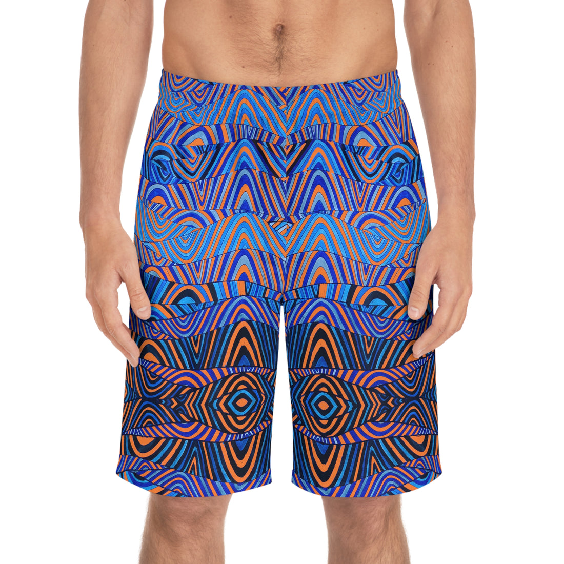 Peach  sonic waves print board shorts for men