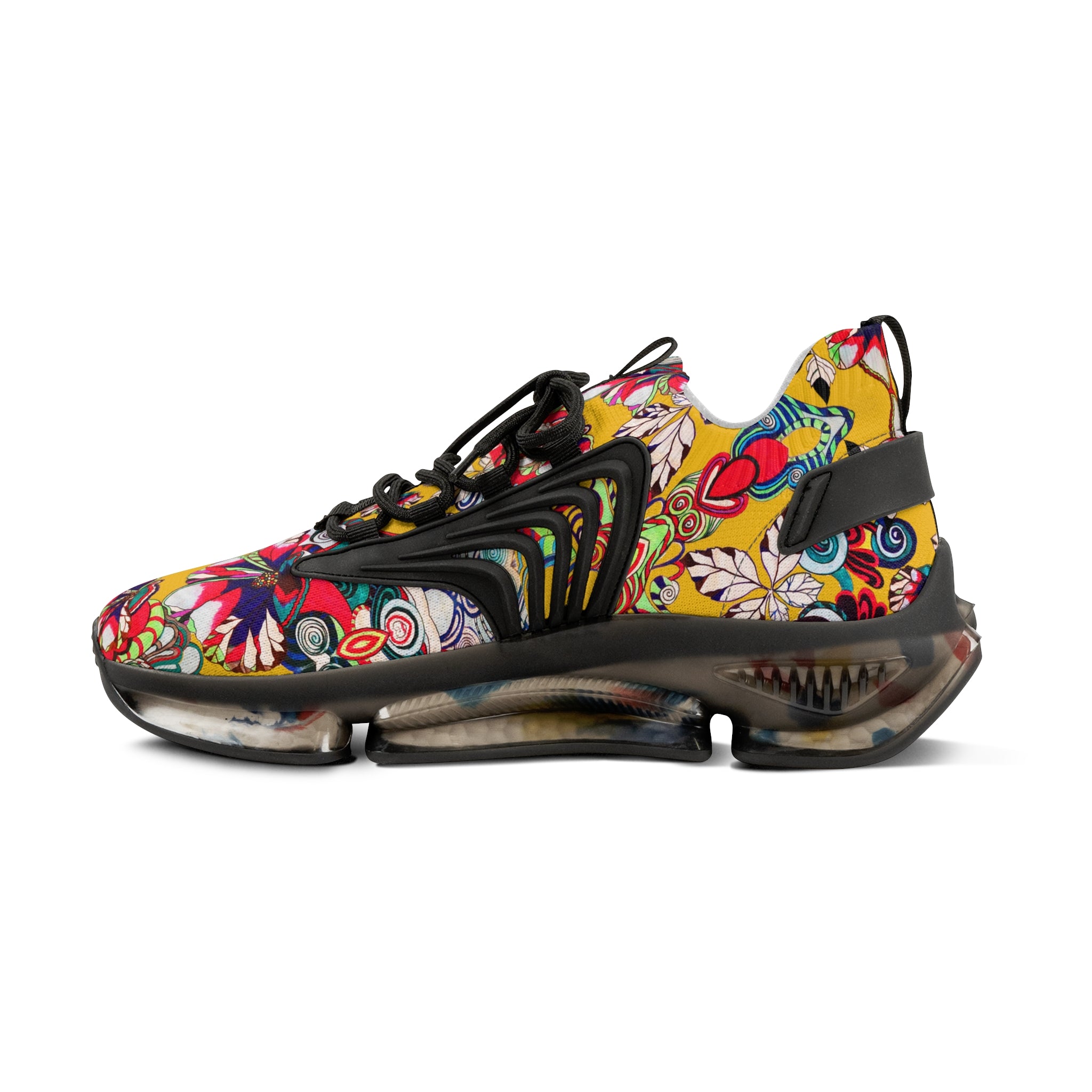 Yellow Floral Pop OTT Men's Mesh Knit Sneakers