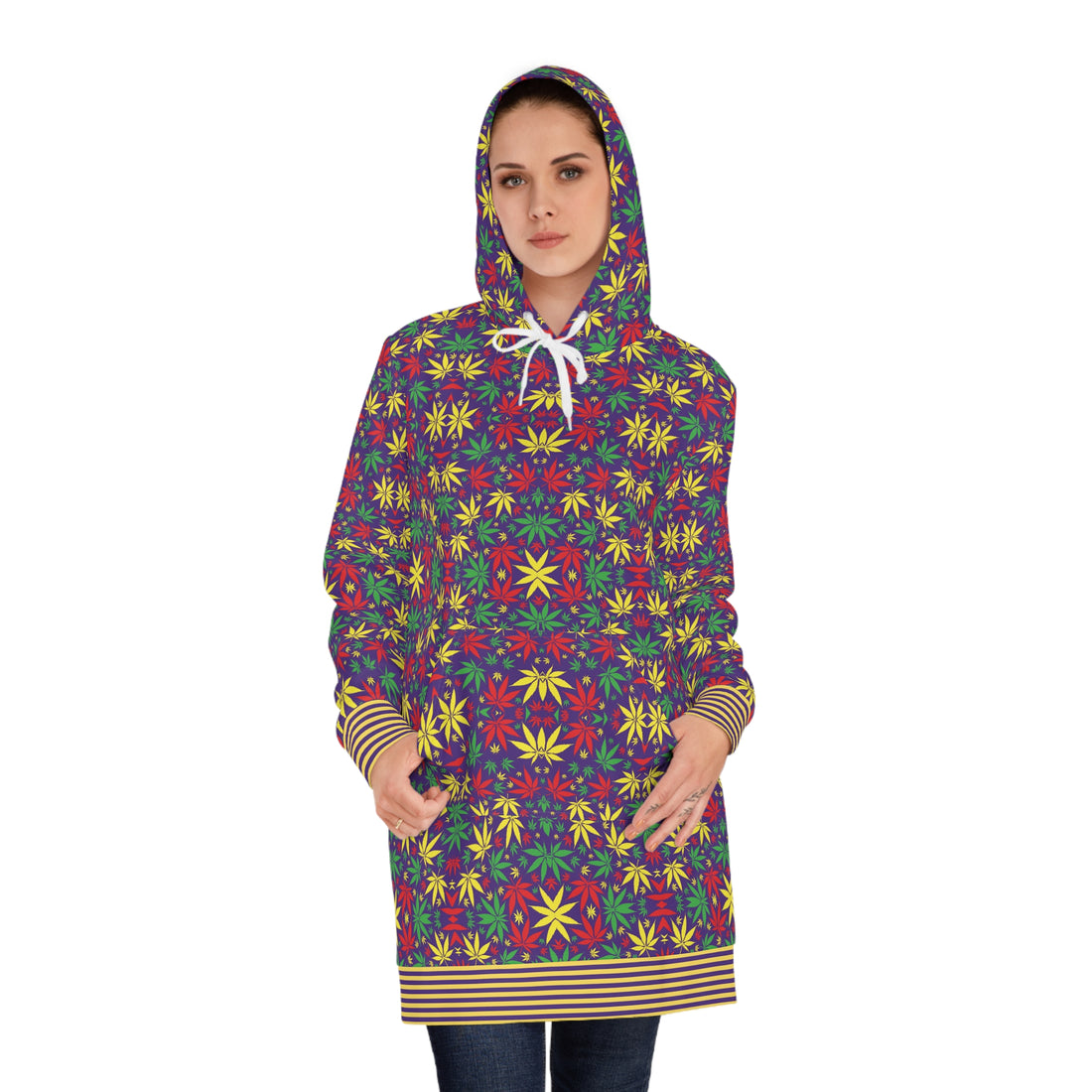 Purple Tropical Rasta Toned Hoodie Dress (AOP)