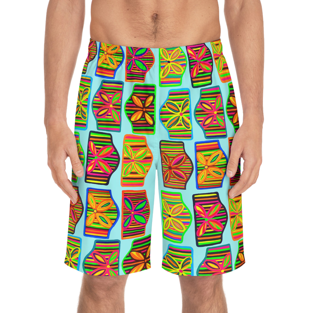 Icy Blue Deco Print Men's Board Shorts (AOP)