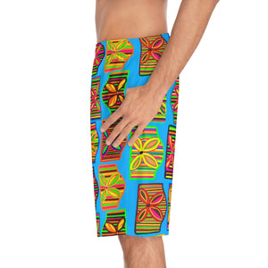 Aqua Deco Print Men's Board Shorts (AOP)