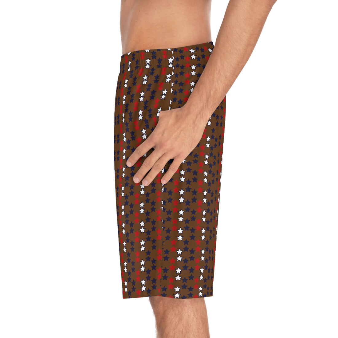 Brown Star Print Men's Board Shorts (AOP)