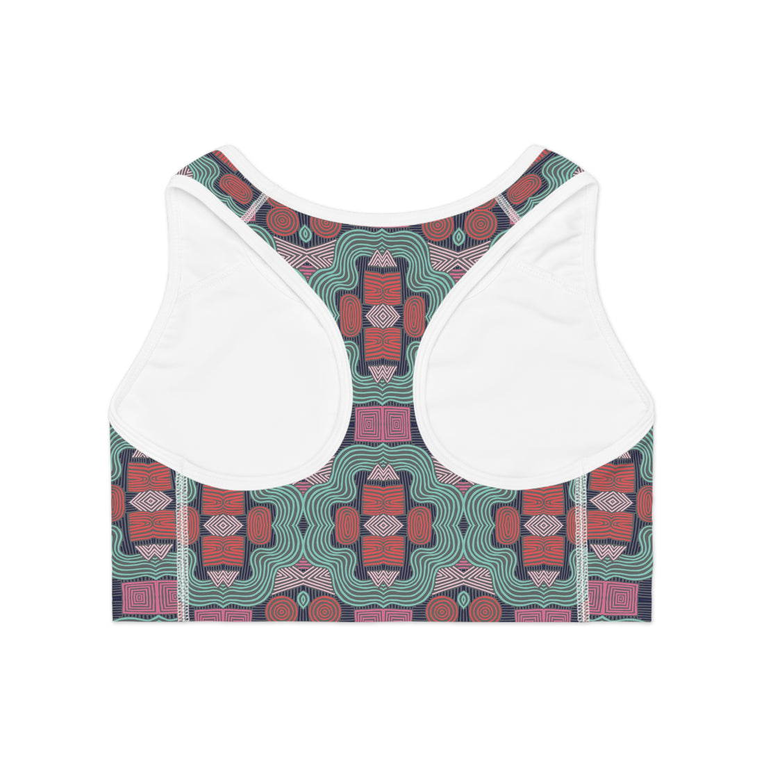 Ash Geometric Print (AOP) Racerback Sports Bra