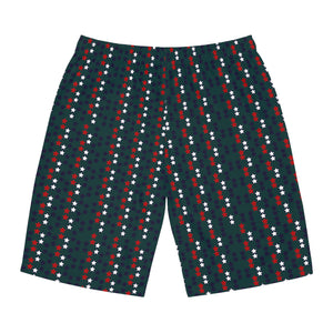 Bottle Green Star Print Men's Board Shorts (AOP)