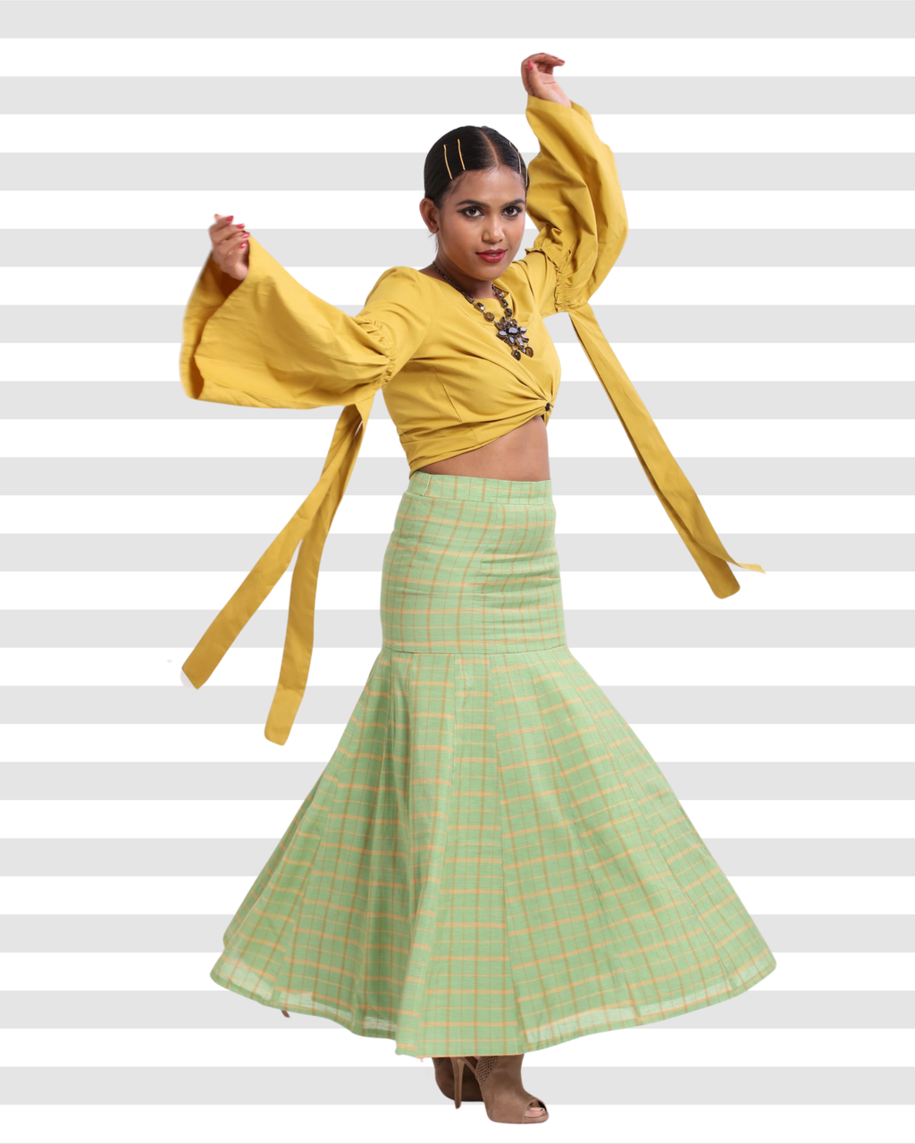 Mint Check Mermaid Skirt – RARA By Rashnaz