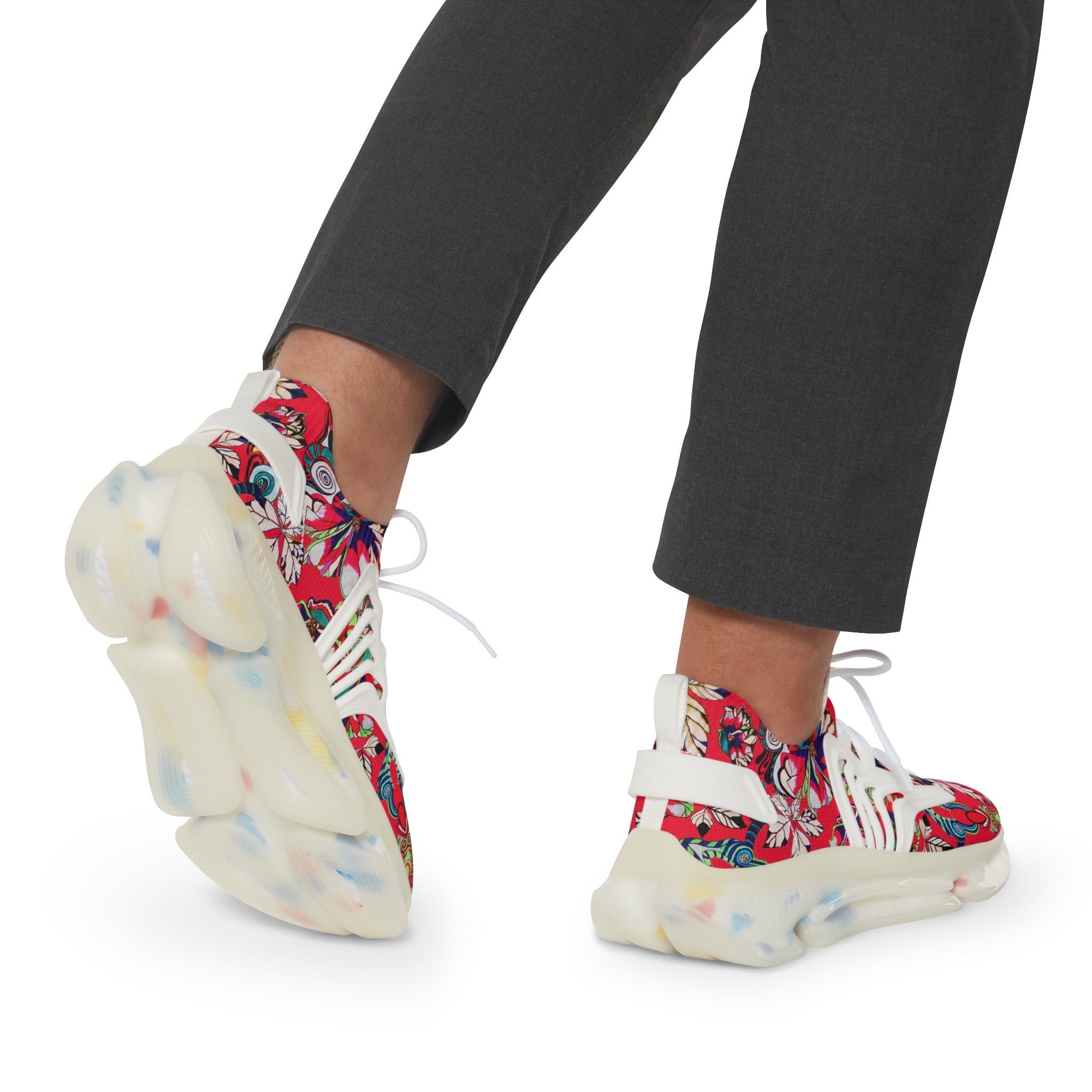 Red Floral Pop OTT Men's Mesh Knit Sneakers