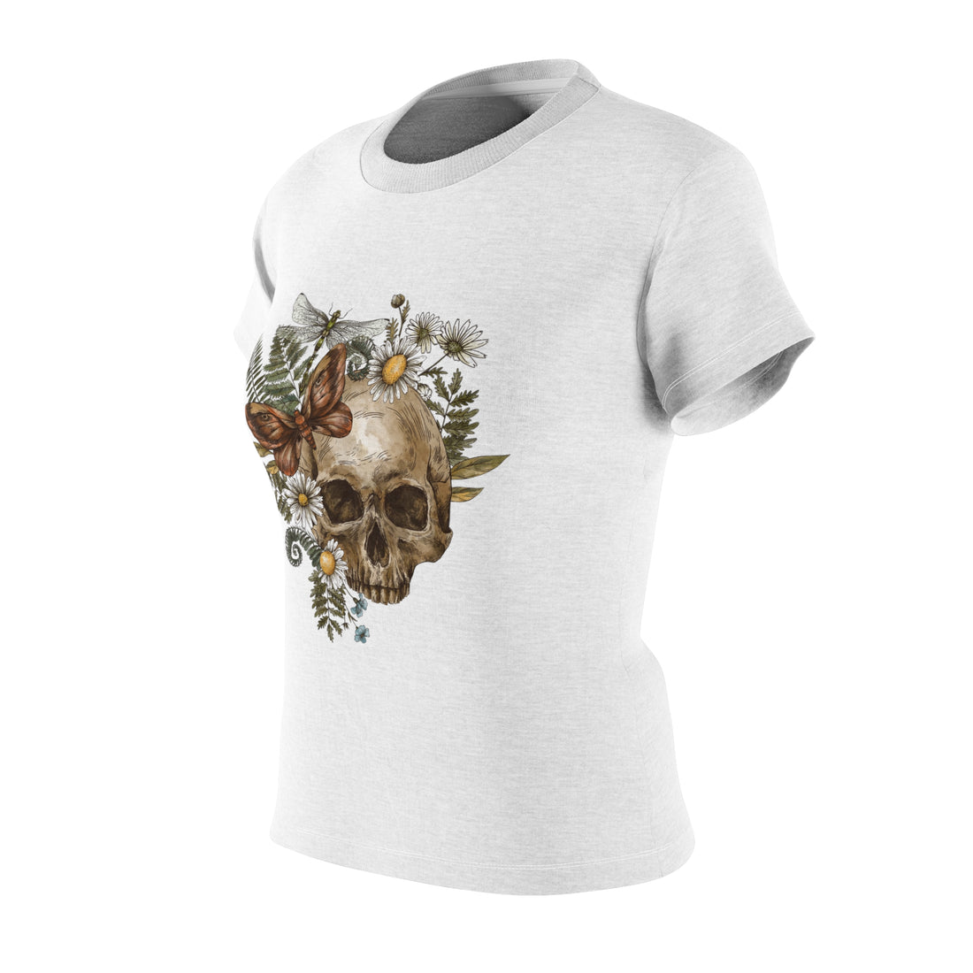 white skeleton, floral & butterfly print women's t-shirt