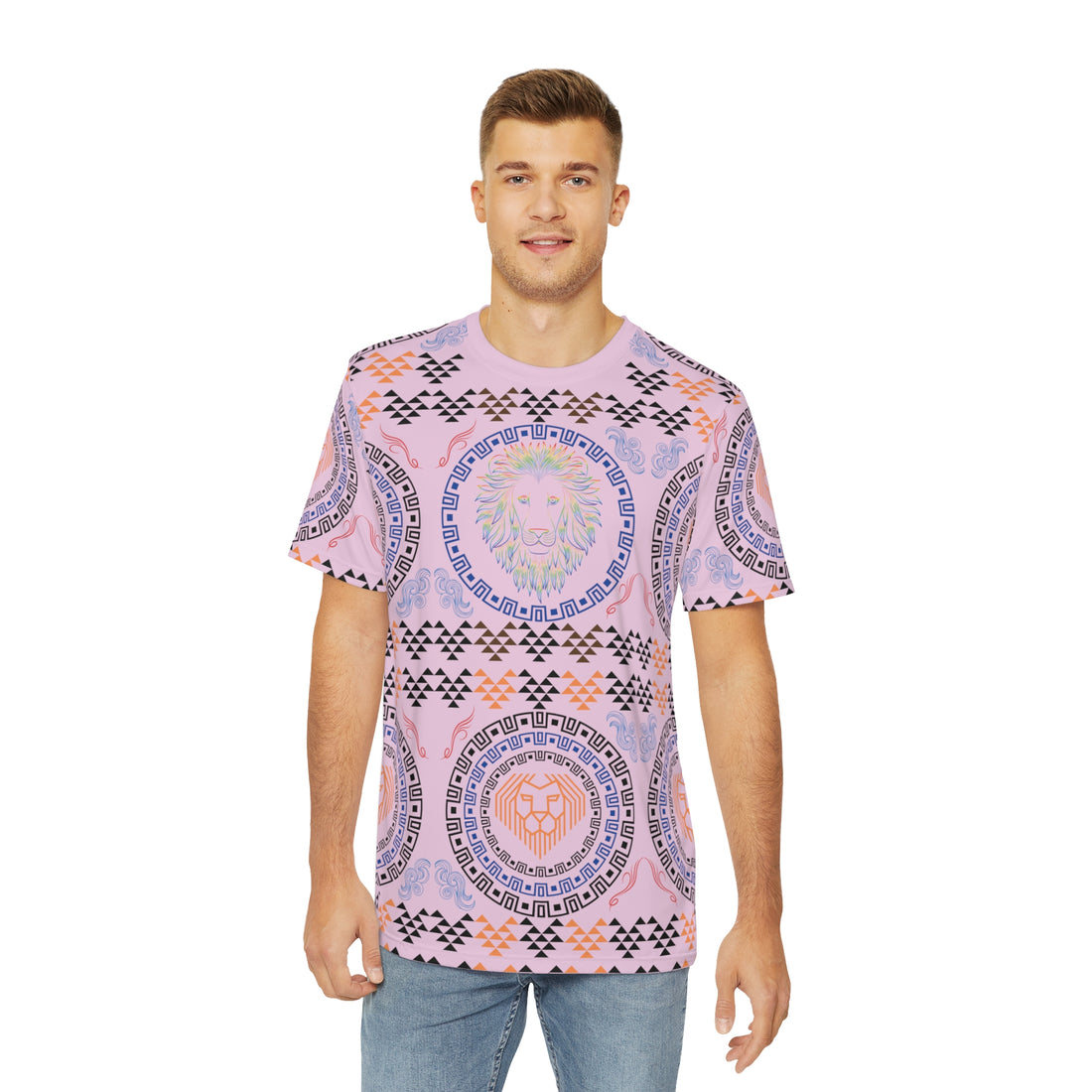 Lilac Geo Lion Head Polyester Tee (AOP)