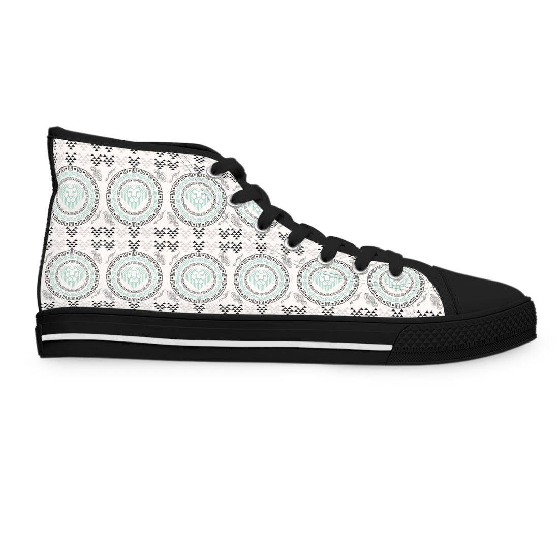 White Geo Lion Head Women's High Top Sneakers