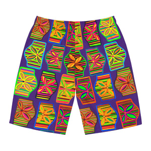purple men's art deco print board shorts