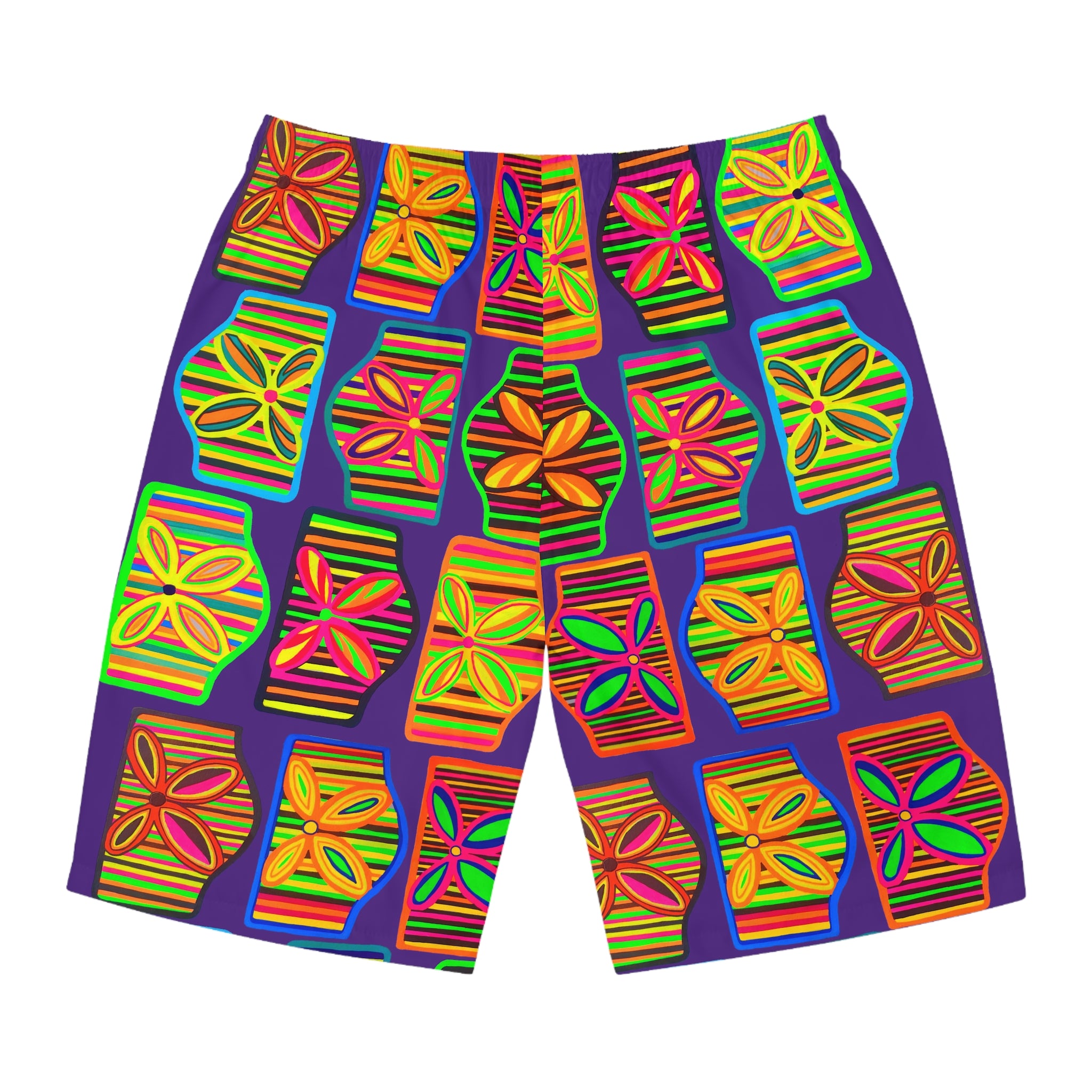 Purple Deco Print Men's Board Shorts (AOP)