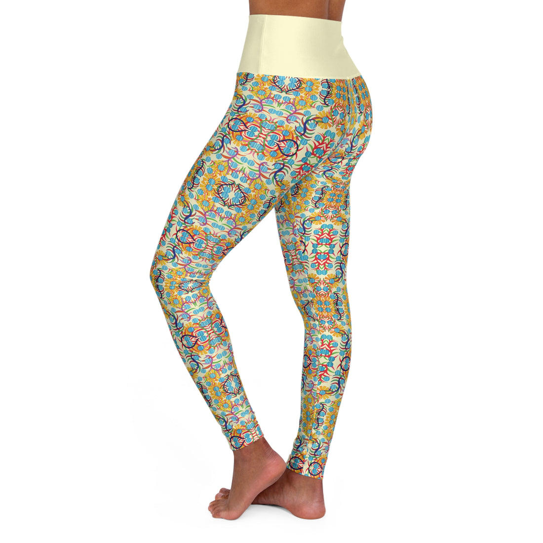 Cream Sunflower Yoga Leggings