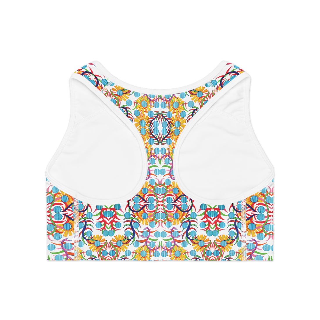 White Sunflower Print Racerback (AOP) Sports Bra