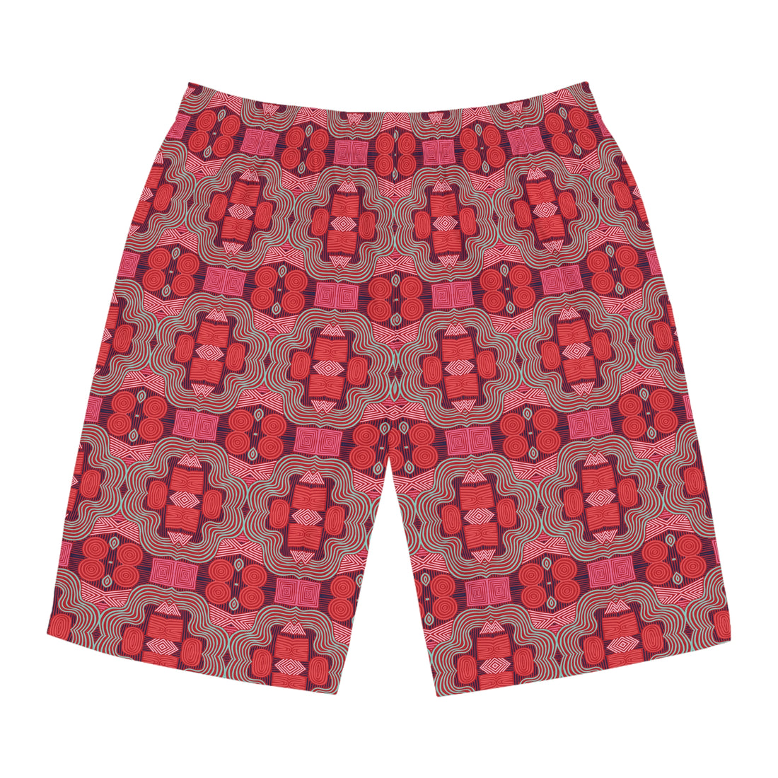 Red Geometric Print Men's Board Shorts (AOP)