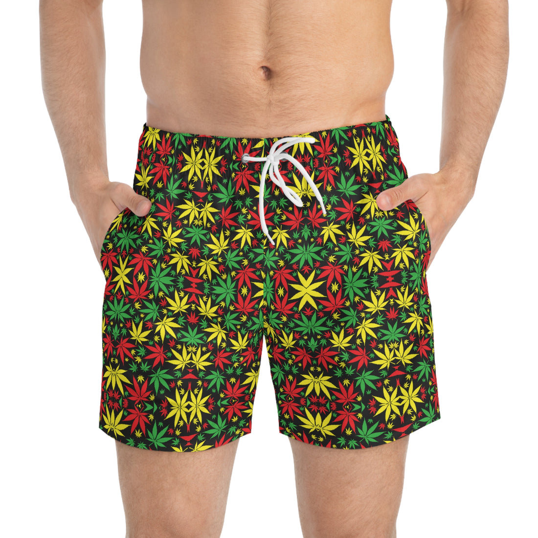 Black Tropical Rasta Toned Swimming Trunks