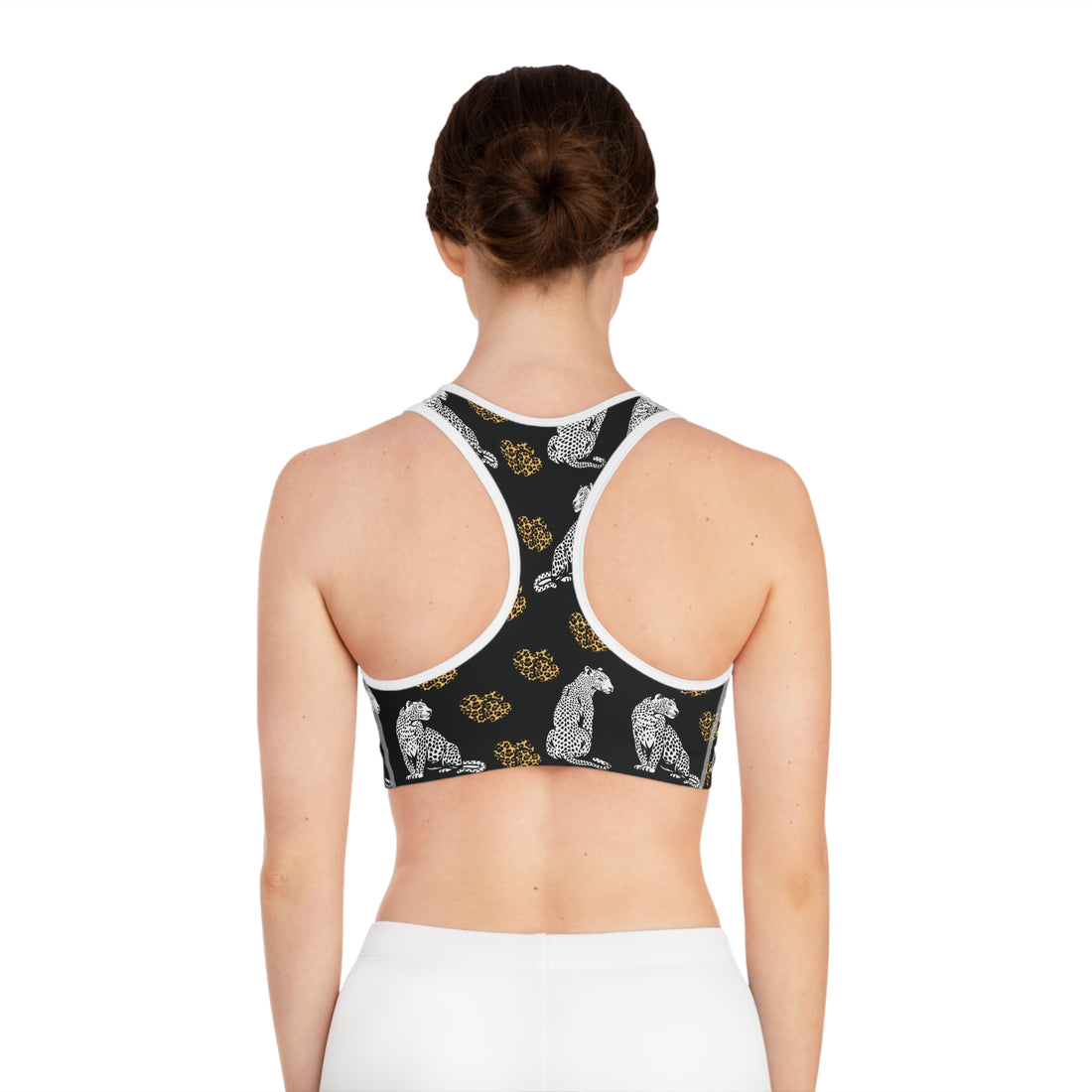 Black Cheetah Hearts (AOP) Sports Bra