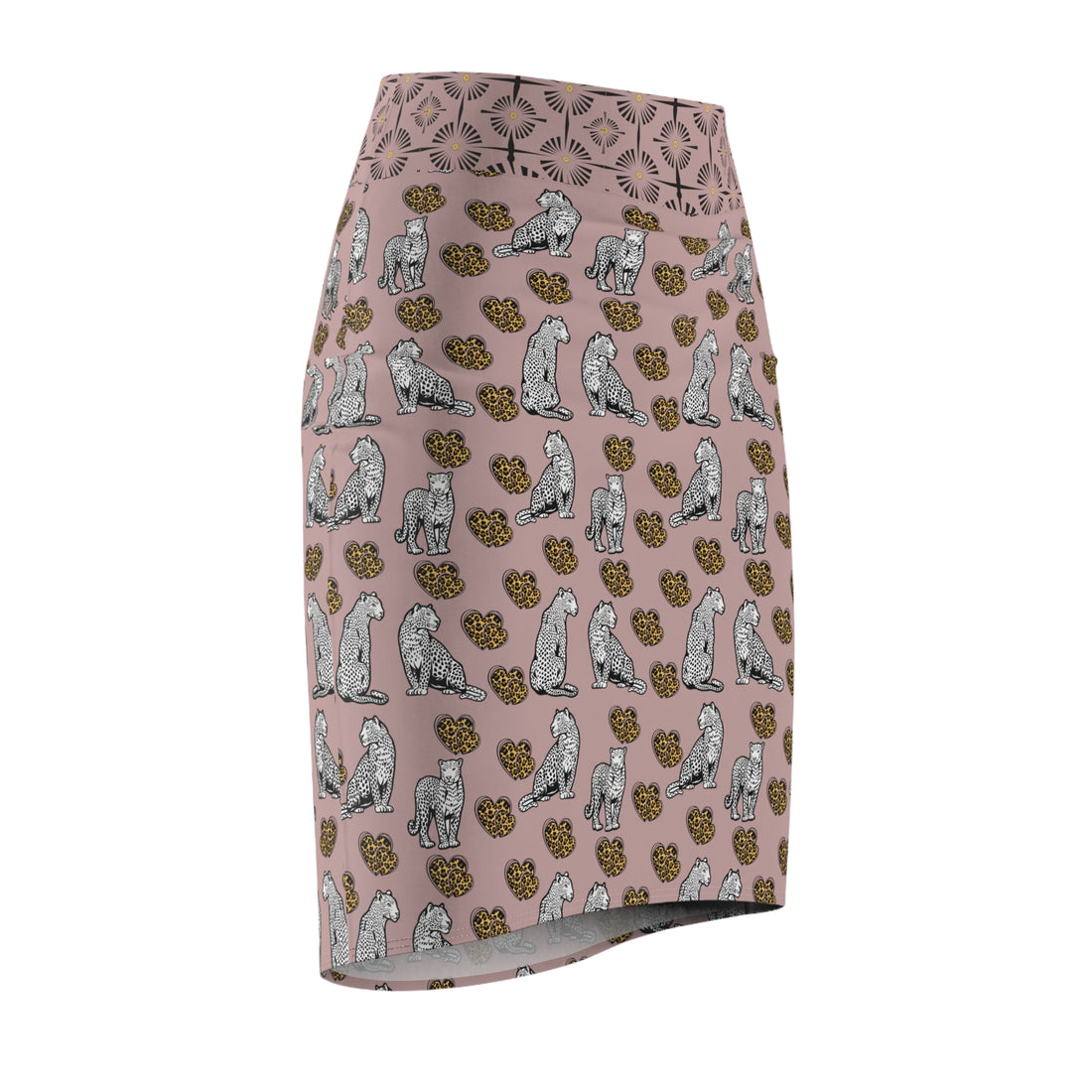 Taupe Cheetah Hearts Pencil Skirt