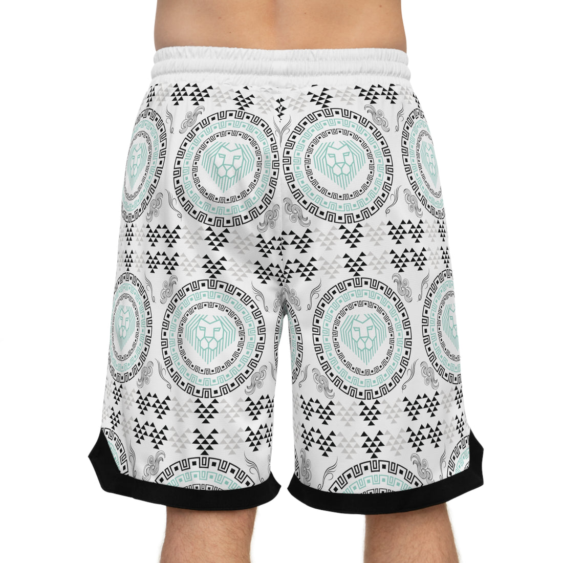 White Lion Head Basketball Rib Shorts (AOP)